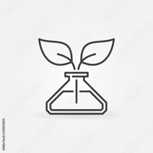 Leaves in conical flask vector concept icon or symbol in thin line style