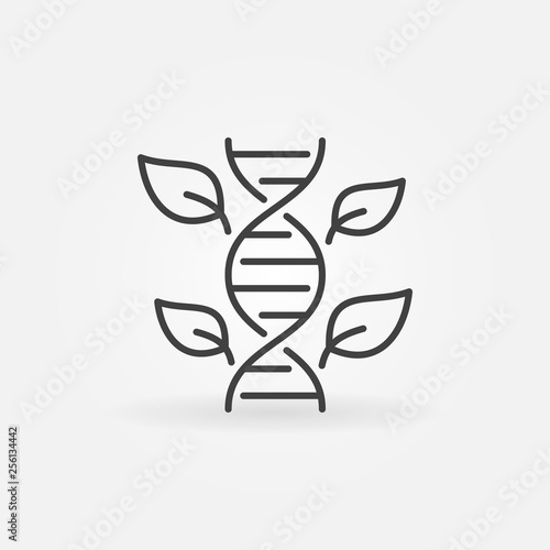 Leaves with DNA vector concept outline icon or design element