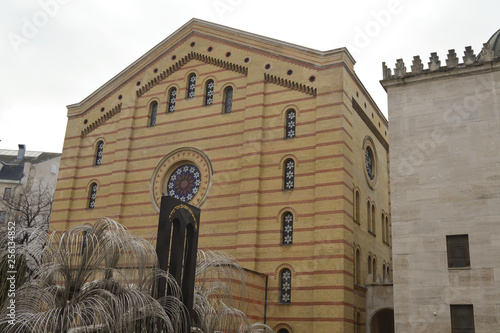 The weeping willow tree in the courtyard (memorial of the Hungarian Jewish Martyrs) of Central Synagogue in Budapest on December 31, 2017. photo