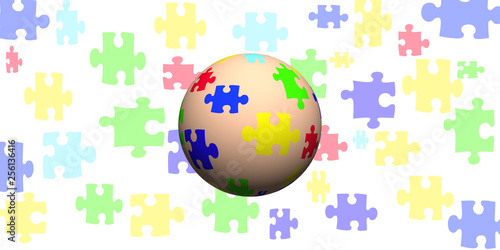 globe with puzzle and colorful background