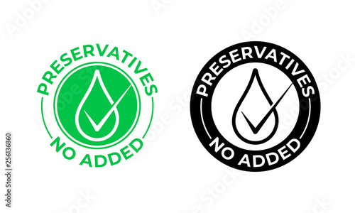 Preservatives no added vector icon. Preservatives free, natural food package seal, green drop