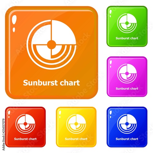 Sunburst chart icons set collection vector 6 color isolated on white background photo