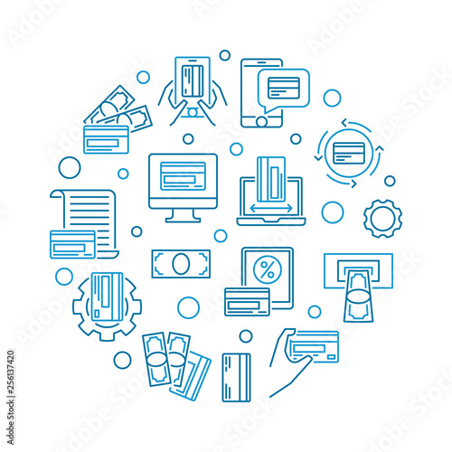 Money Payments vector creative round illustration in outline style