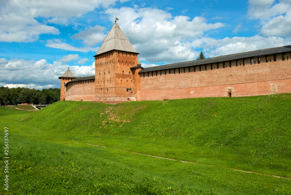 Pokrovskaya tower. Walls and towers of the Novgorod Kremlin, Russia.