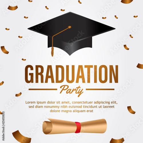 luxury graduation party invitation card with hat and paper