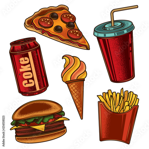 Original vector set of fast food illustrations in vintage style