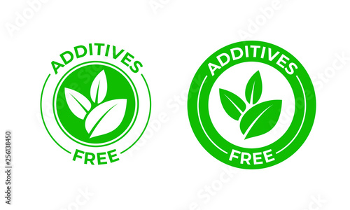 Additives free vector green organic leaf icon. Additives free no added, natural organic food package stamp