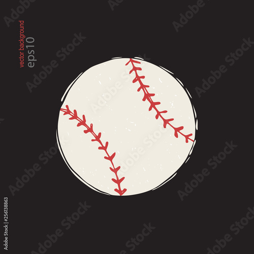 Vector hand drawing, baseball sketch. Sports ball isolated. Print design for T-shirts, posters, flyers. Retro style.