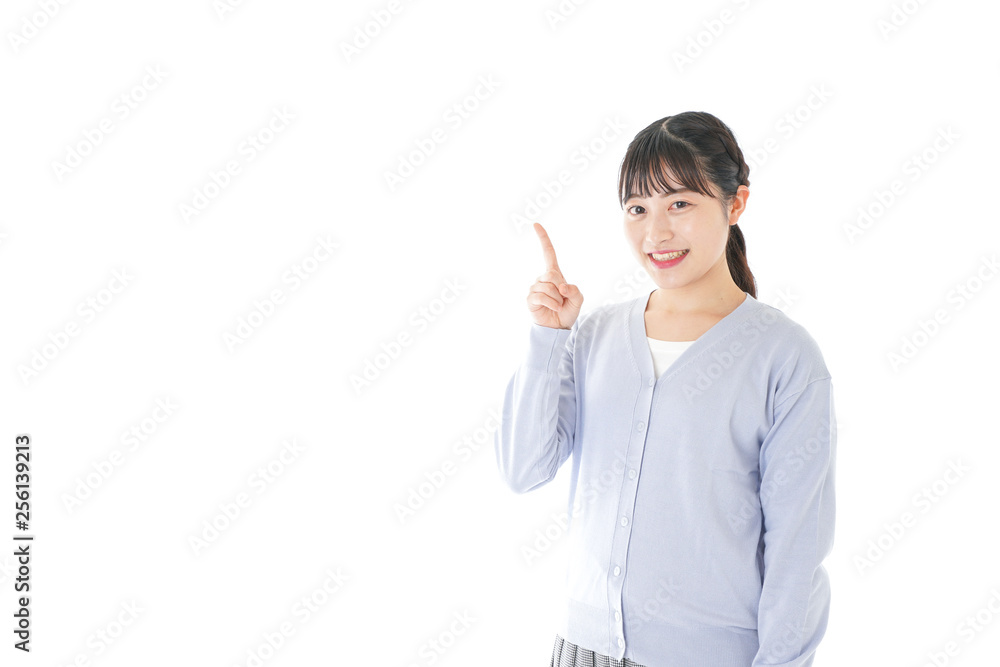 指を指す若い女性 指を指す若い女性