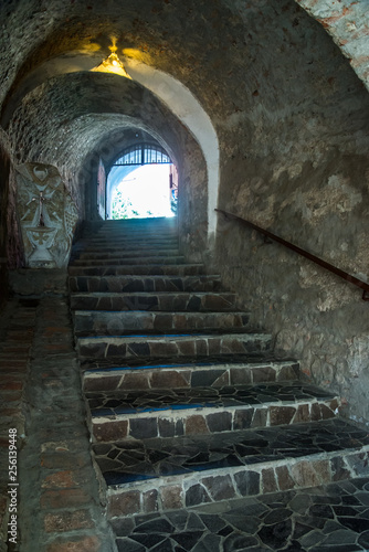 Palanok Castle or Mukachevo Castle. Stone staircase.