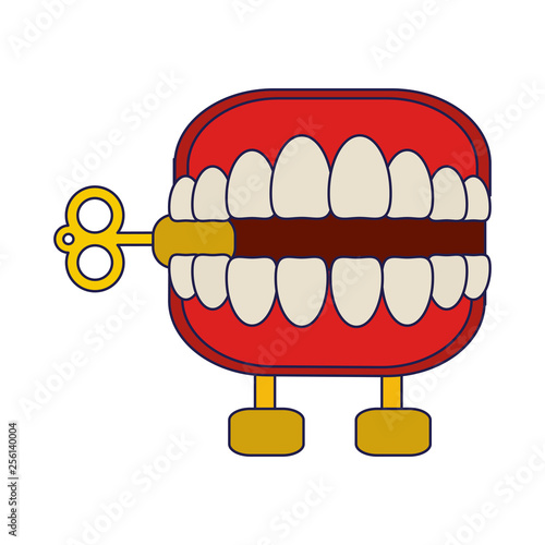 Joke teeth box cartoon isolated blue lines