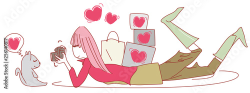 カメラで遊ぶ若い女性