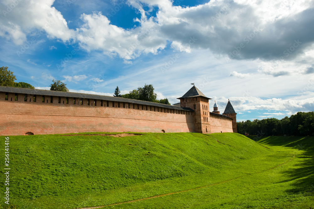 Pokrovskaya tower. Walls and towers of the Novgorod Kremlin, Russia.