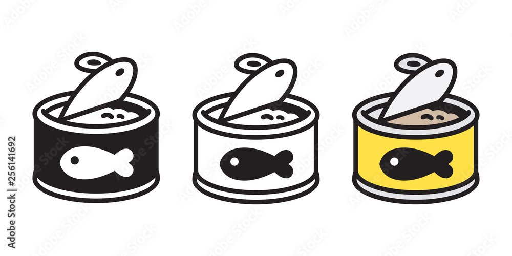 cat food vector icon fish tuna salmon logo kitten calico character