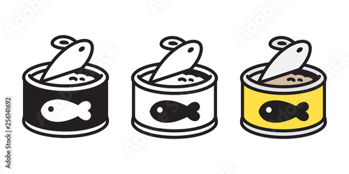 cat food vector icon fish tuna salmon logo kitten calico character cartoon illustration doodle