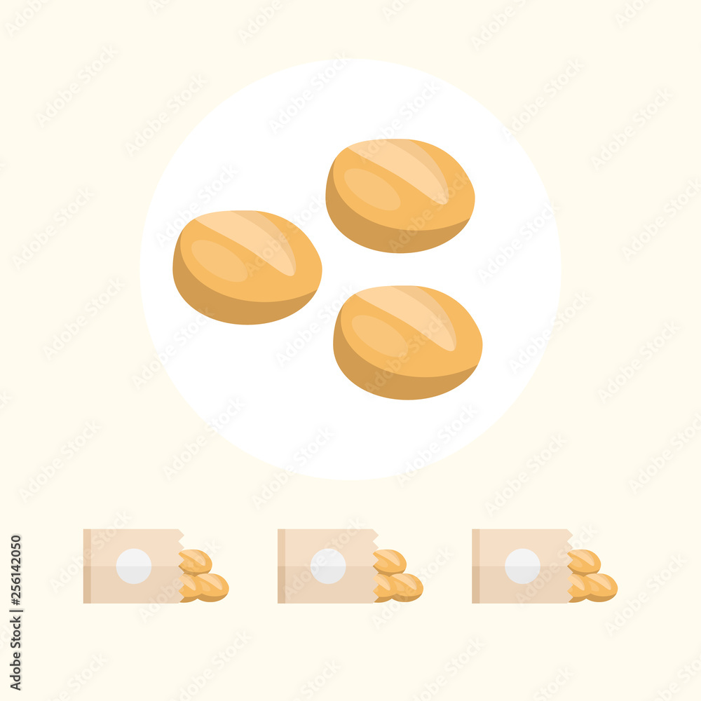 Bread vector flat illustration. Healthy bread in paper bag isolated on background. Traditional food sign symbol. Bread vector flat illustration. Healthy bread in paper bag isolated on background. Traditional food sign symbol.