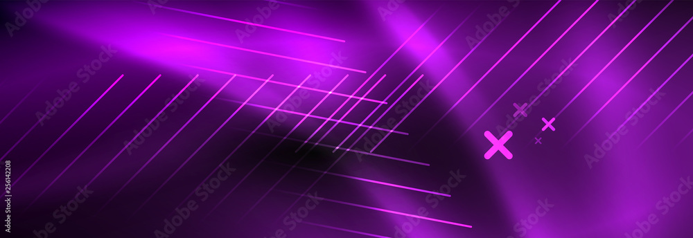 Neon glowing techno lines, hi-tech futuristic abstract background template with lines Neon glowing techno lines, hi-tech futuristic abstract background template with lines