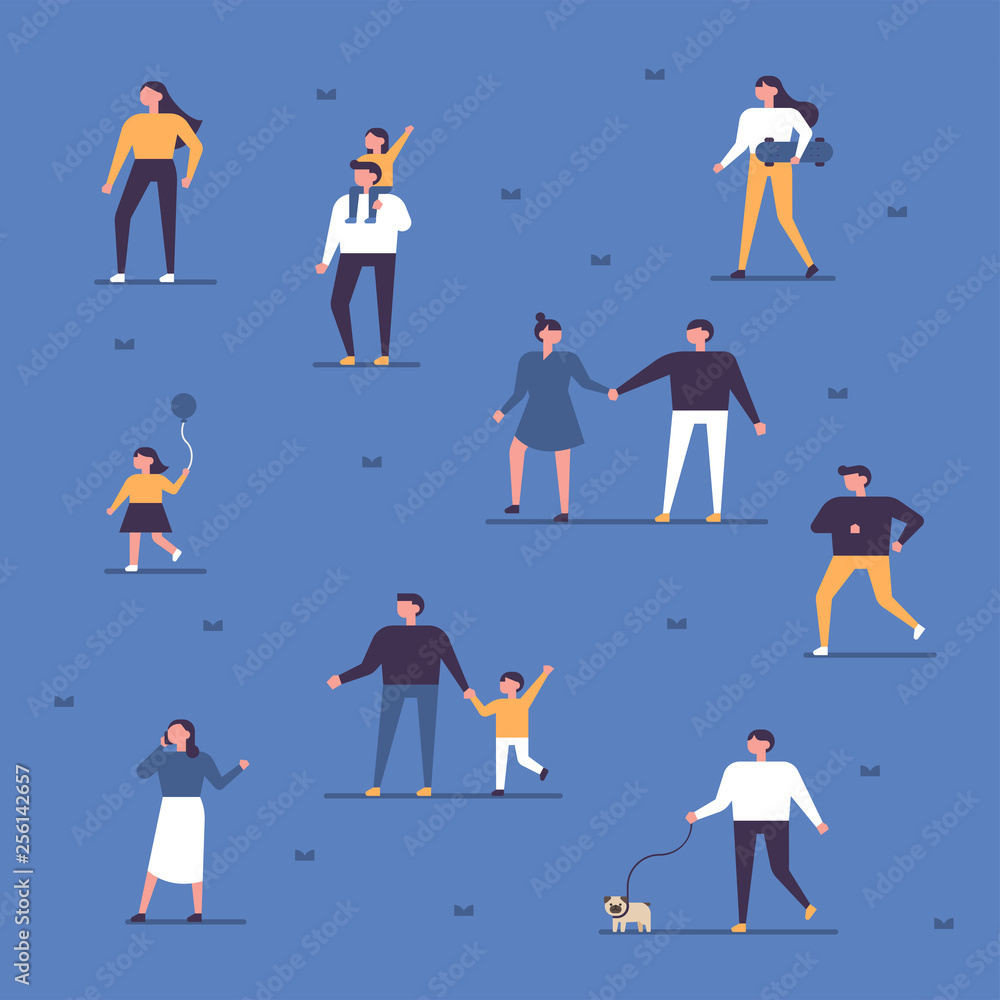 People are enjoying the leisure in the park. flat design style minimal vector illustration