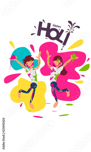 Abstract design of Indian hindu festival Holi   festival of colors   editable vectors composed of happy kid playing holi   Happy Holi - Vector