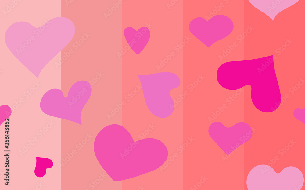 Many hearts on wallpaper in many shade of pink