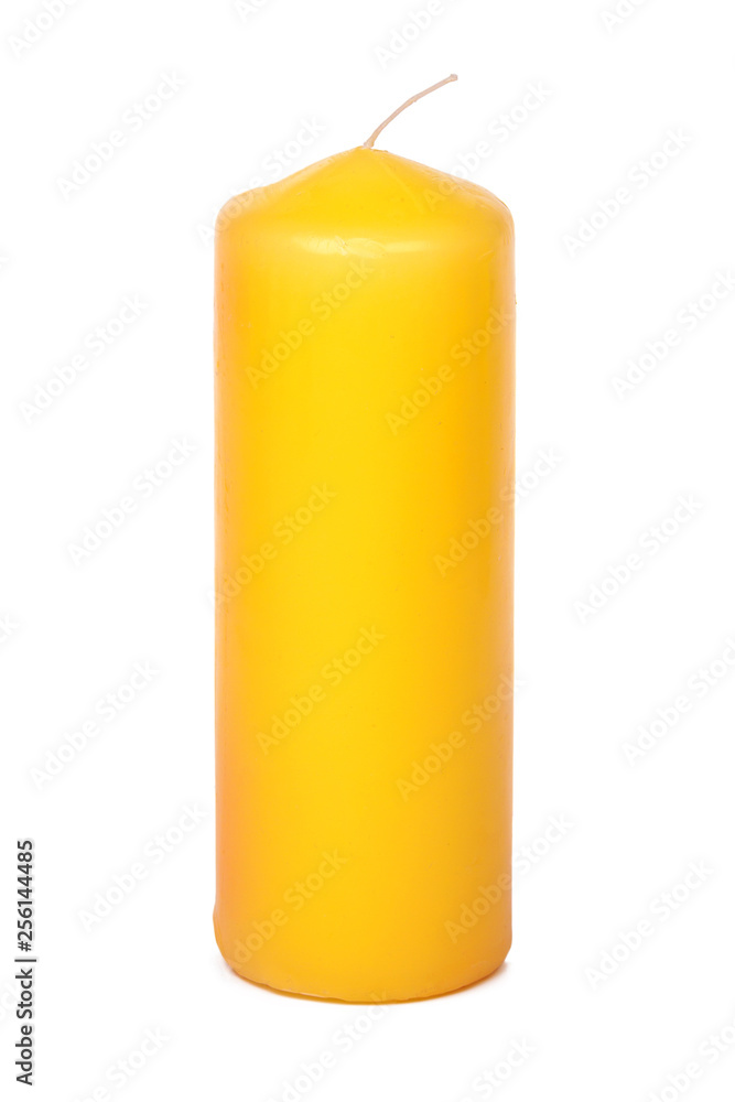 Wax colored candle isolated on white background close up Wax colored candle isolated on white background close up
