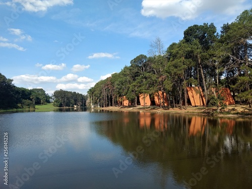 landscape with lake and houses - parque em Holambra SP Brazil