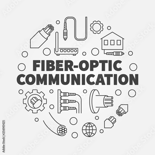Fiber-optic Communication round vector outline concept illustration