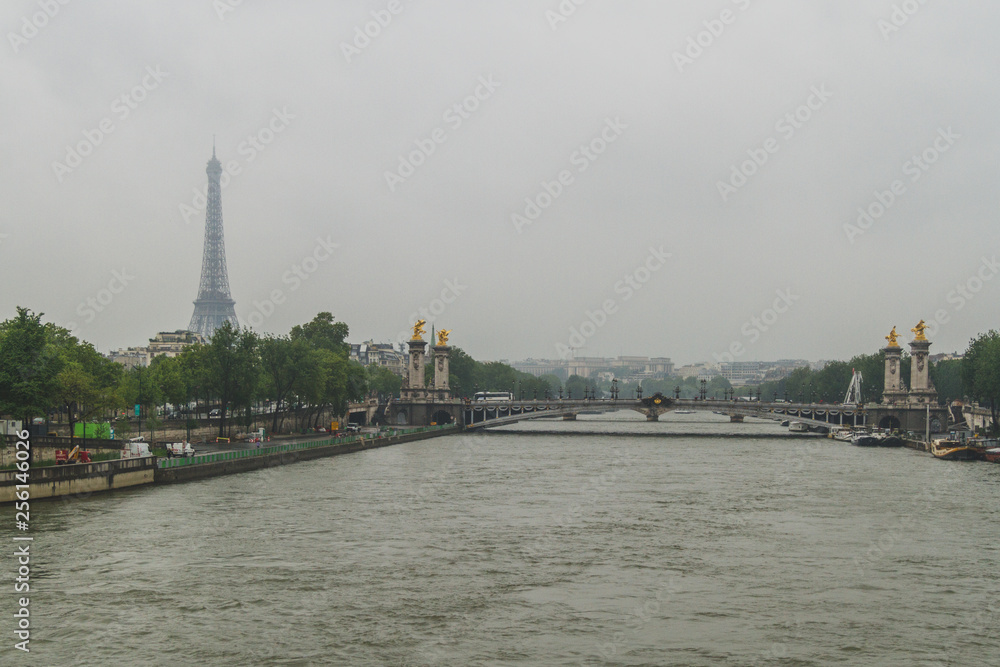View of Seine river and Eiffel Tower in Paris, France