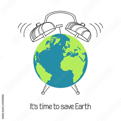 Planet Earth with alarm clock illustration
