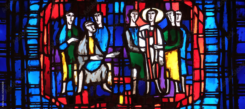 Stained glass window in the parish church of St. Stephen in Wasseralfingen, Germany 