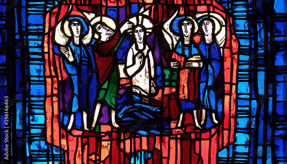 Stained glass window in the parish church of St. Stephen in Wasseralfingen, Germany Stained glass window in the parish church of St. Stephen in Wasseralfingen, Germany