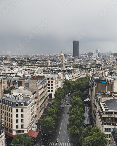 View of avenue between buildings of Paris, France