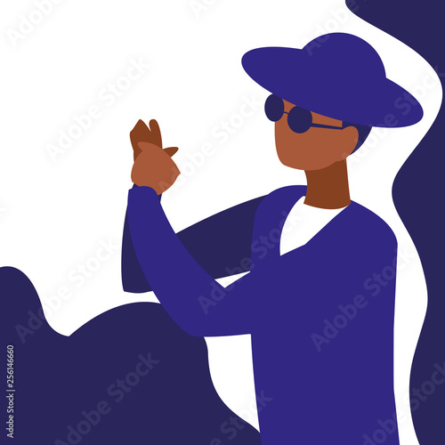 black musician jazz with hat and sunglasses