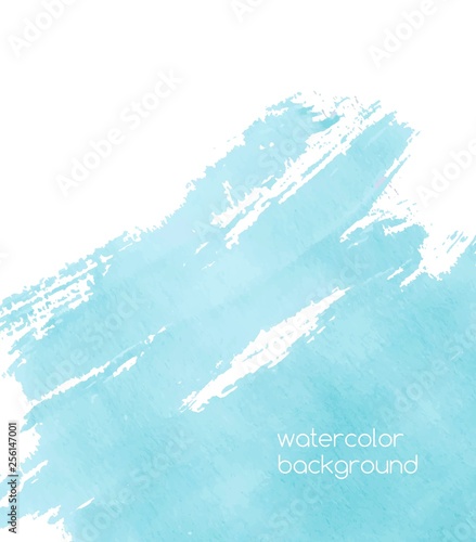 Vibrant watercolor background or backdrop with paint trace, expressive brush strokes, stain, blot or smear of azure or turquoise blue color. Decorative vector illustration in contemporary art style.