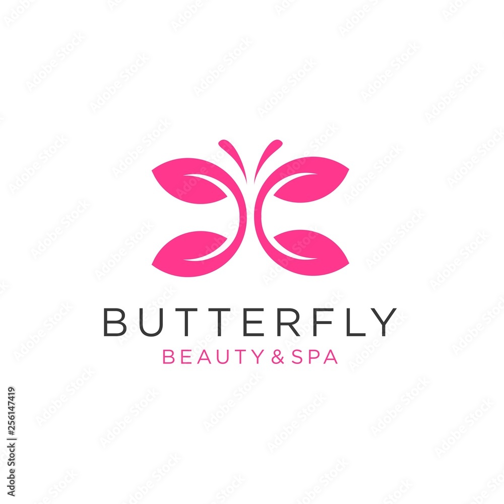 butterfly logo vector with leaf icon illustration