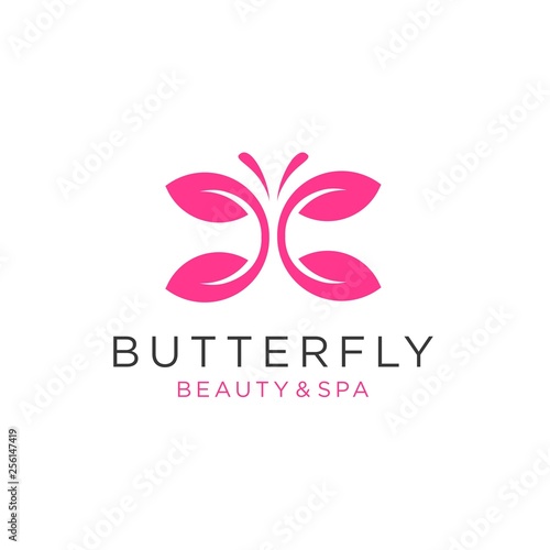 butterfly logo vector with leaf icon illustration
