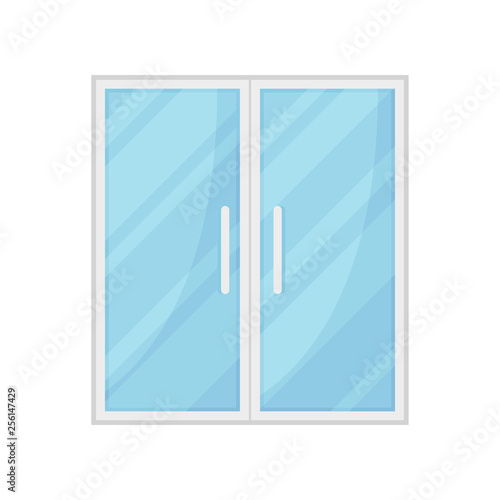Cartoon modern glass door on white background.