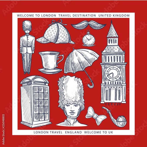 Welcome to England London symbols sketches travel to UK