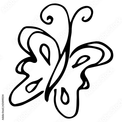 Flying butterfly continuous line drawing element isolated on white background for logo or decorative element. Vector illustration of animal form in trendy outline style