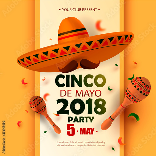 Cinco De Mayo poster design. Marketing, advertising or invitation template with copy space for your holiday celebration at a bar, restaurant, nightclub or other venue. EPS 10 vector. Illustration