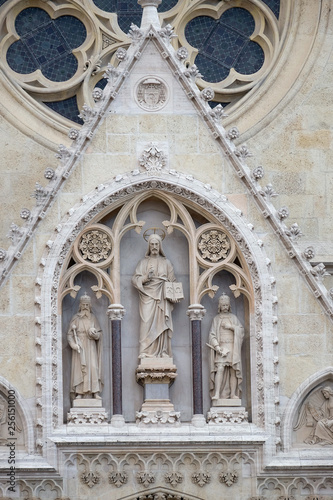 Jesus Christ surrounded by saints Stephen the King and St. Ladislaus, portal of the cathedral in Zagreb, Croatia