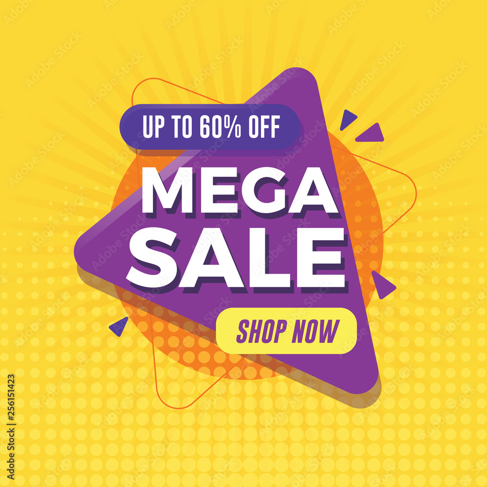 Mega sale banner with geometric shapes
