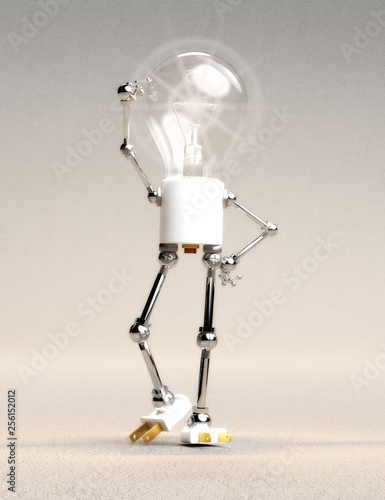 Digital 3D Illustration of a Light Bulb Guy