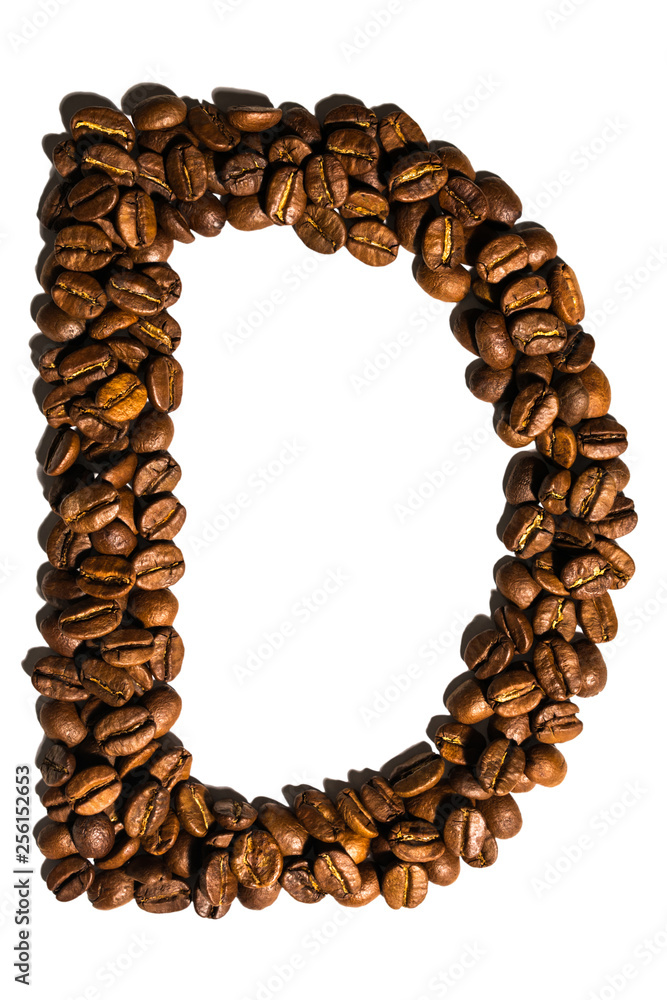 Obraz premium Roasted coffee bean letter D isolated on white