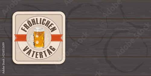 Fröhlichen Vatertag Bierdeckel auf einen Bierbank