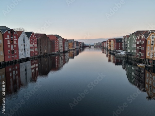 Norwegian traditional harbor buildings in a big city