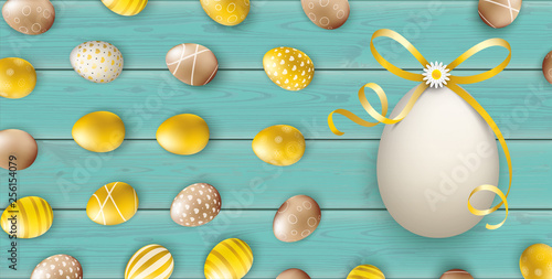 Golden Easter Eggs Bow Wood Turquoise Header