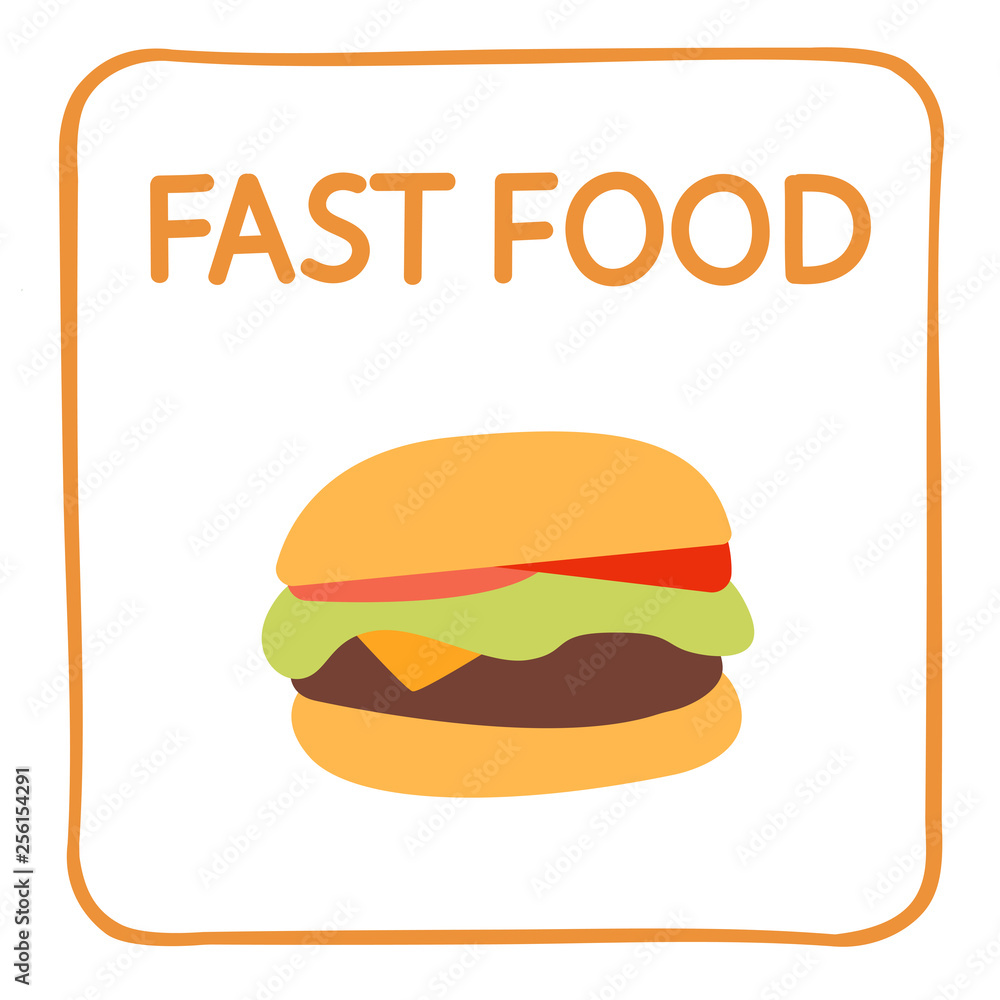 The concept of fast food, hamburger. Vector graphics. Icon. Conceptual image - junk food applicant. The concept of fast food, hamburger. Vector graphics. Icon. Conceptual image - junk food applicant.