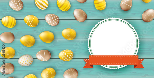 Golden Easter Eggs Emblem Ribbon Wooden Turquoise Header