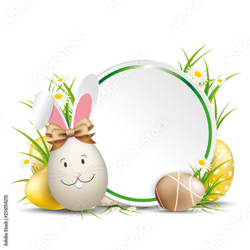 Golden Easter Eggs Hare Grass Flowers Circle